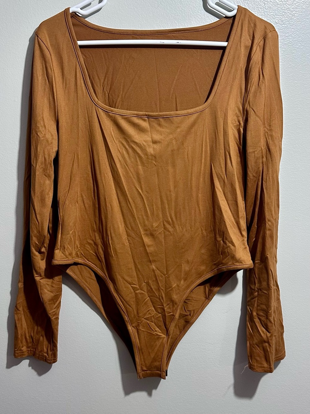 Long Sleeve Square Neck Bodysuit Camel Brown Size XL (1427)
